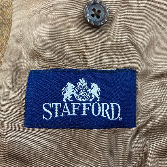 Stafford Brown Tweed Suede Elbow Patches Blazer 44 - Picture 2 of 8